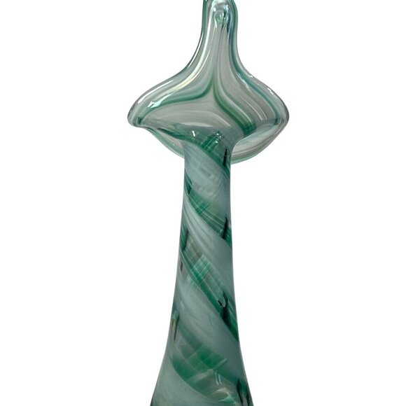 Vtg Handblown Art Glass Vase Jack In the Pulpit Unique Swirl Design Green 8.5" - Picture 2 of 5